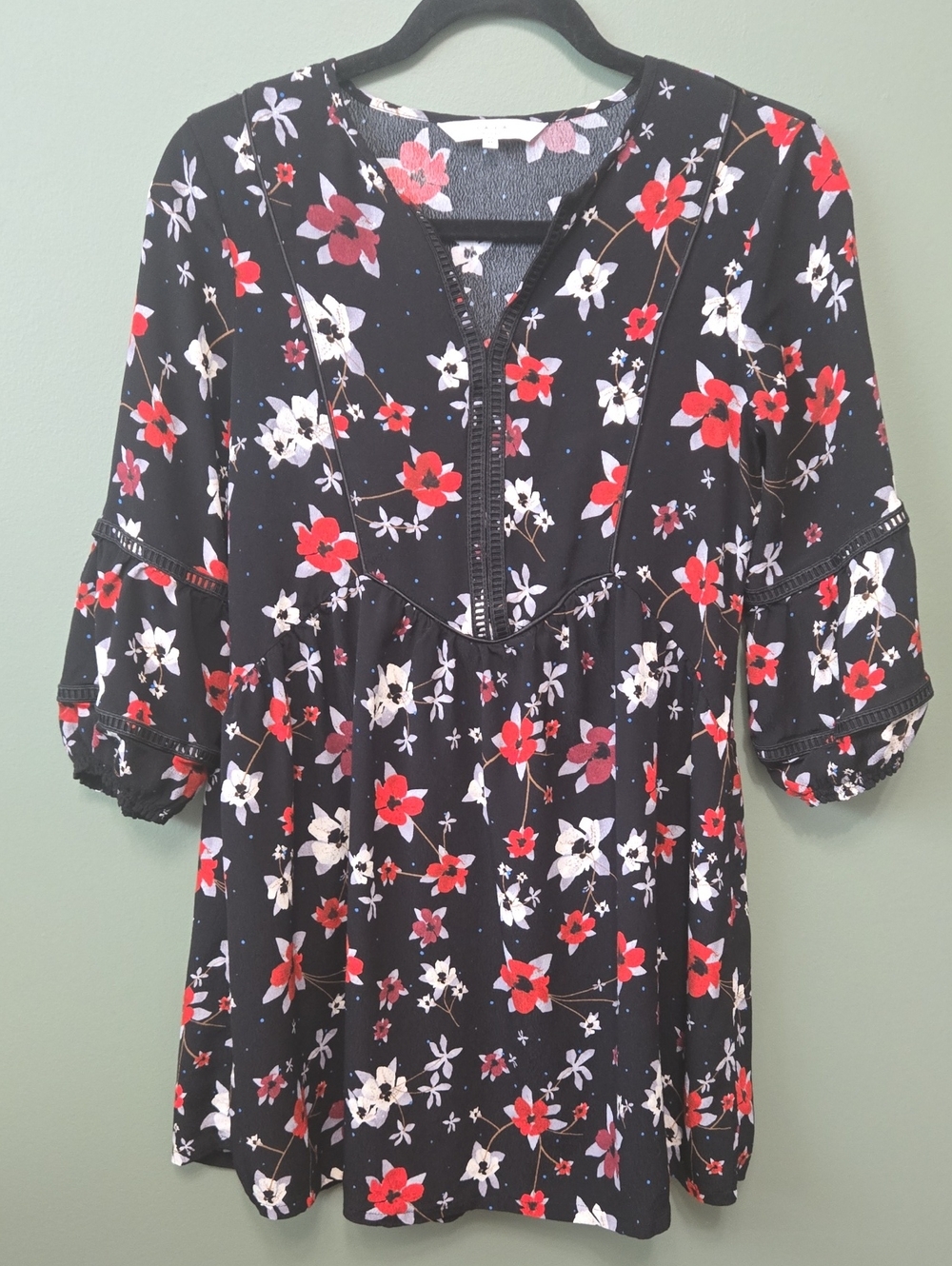 Womens Yaya Black With Red & White Floral Dress